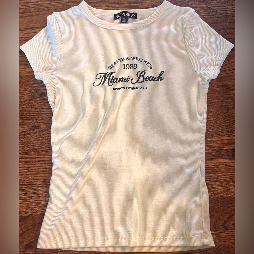 Harper Yellow Ribbed 'Miami Beach' Graphic Tee